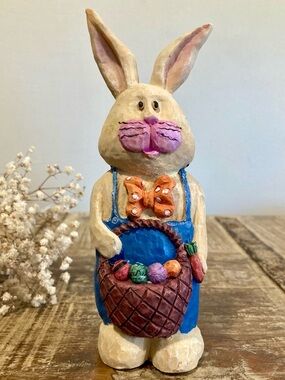 Resin Easter Bunny Figurine with Egg Basket